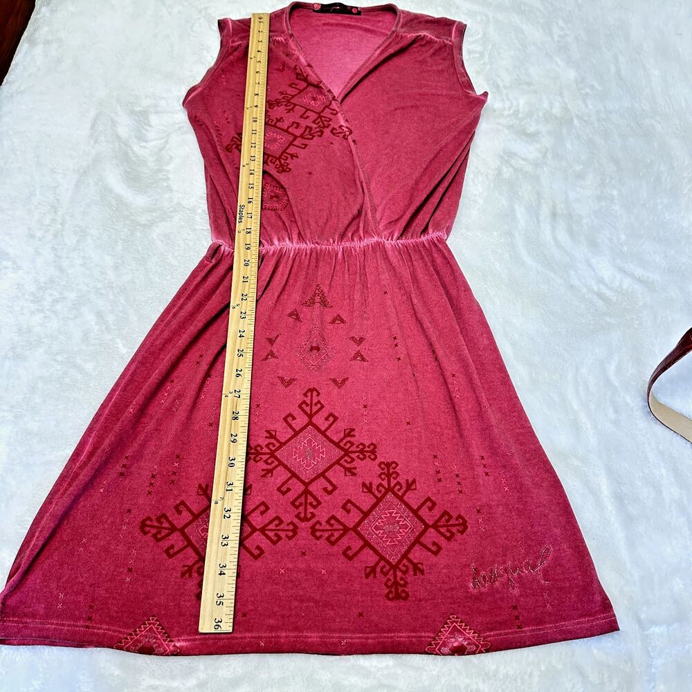 DESIGUAL Leticia Womens Belted Adjustable Plunge V-Neck Burgundy Mini Dress SZ S - Picture 11 of 12